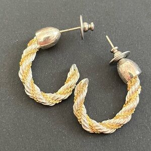 Elegant Silver and Gold Twisted Hoop Earrings